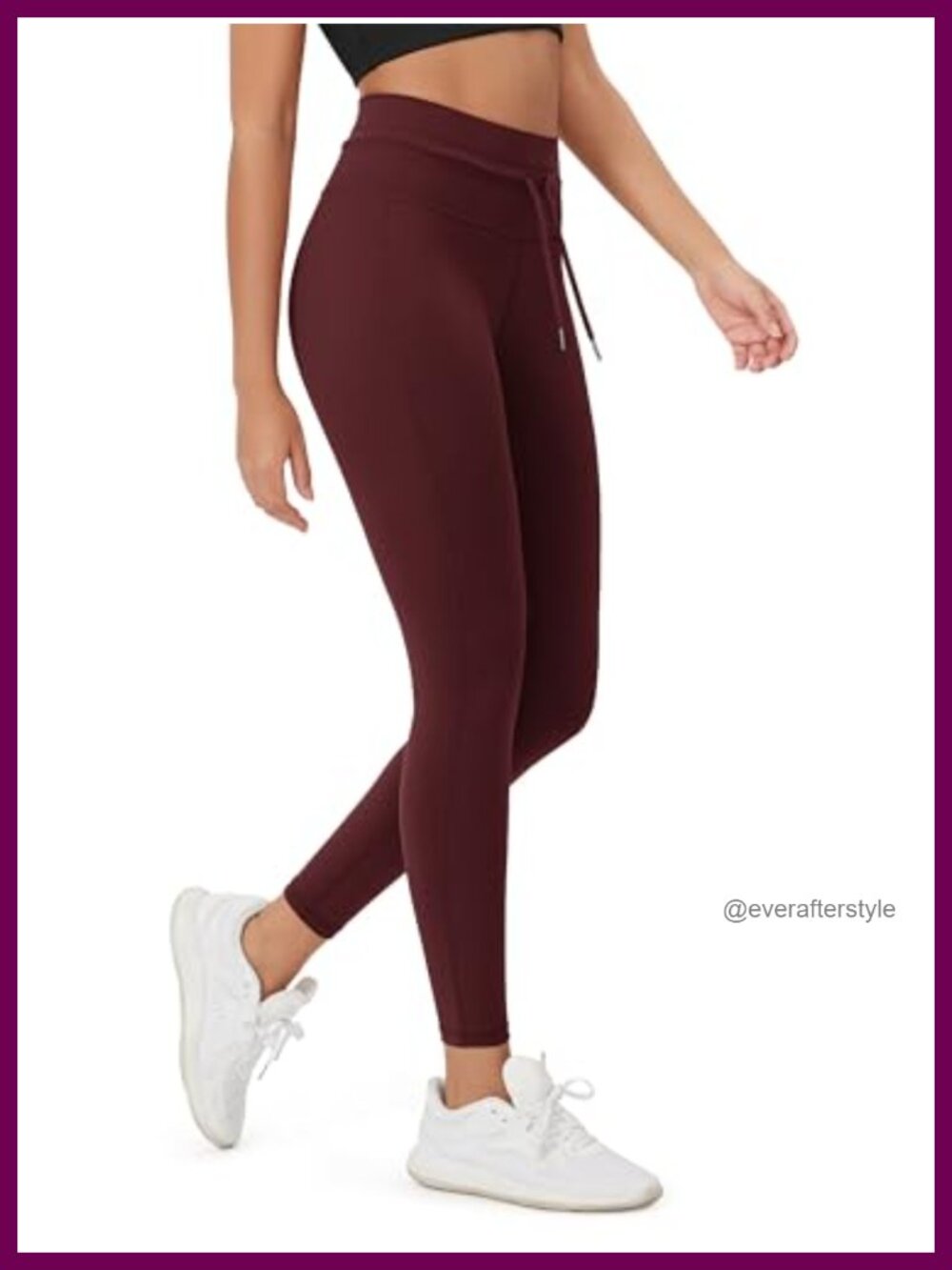 High Waist Drawstring Leggings 25" Inseam, Nylon Spandex, Workout Yoga